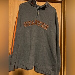 STARTER Gray and Orange Quarter-Zip Sweatshirt